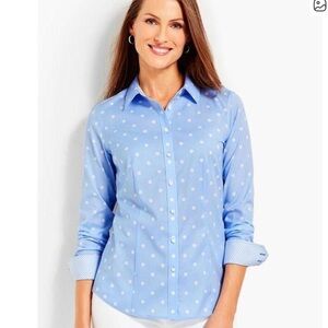 Talbots Light Blue Cottage Core Polka Dot Button Down Shirt Size 10